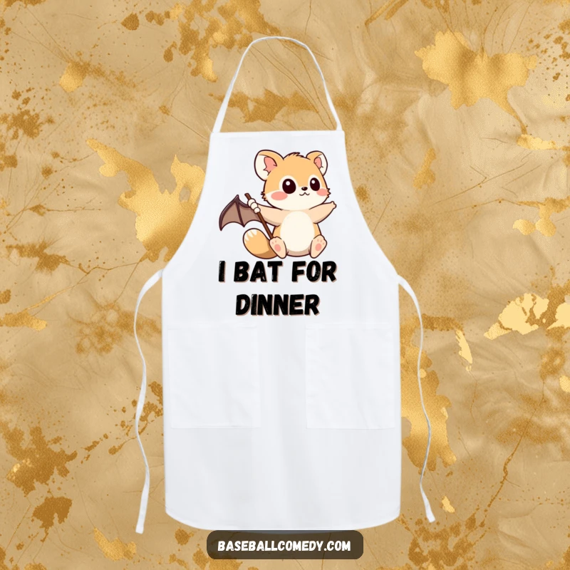 Funny Apron: Cute animal swinging a baseball bat with determined focus in a kitchen setting, adding humor while cooking.