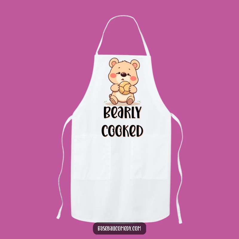 Funny Bear Baseball Apron: Goofy Ball Bounce Kitchen Wear