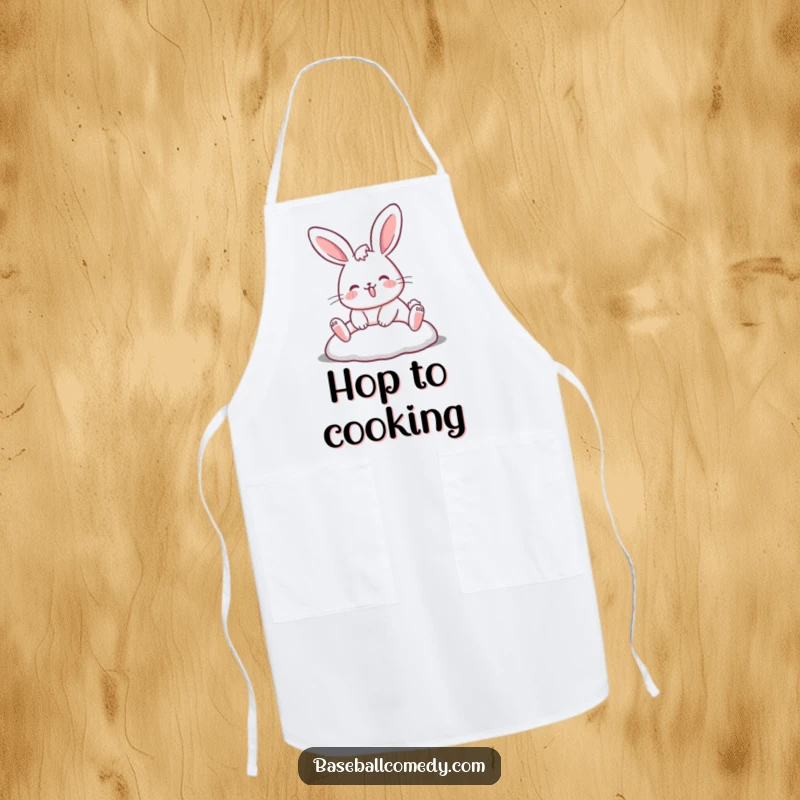 Funny rabbit apron featuring a rabbit sliding into a base, ideal for home cooks who appreciate humorous kitchen wear.