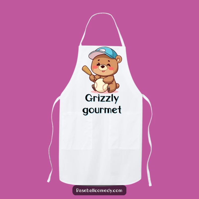 Funny Bear Batter Apron: Cook Up Fun with a Smiling Baseball Cap Bear - Kitchen Gift!