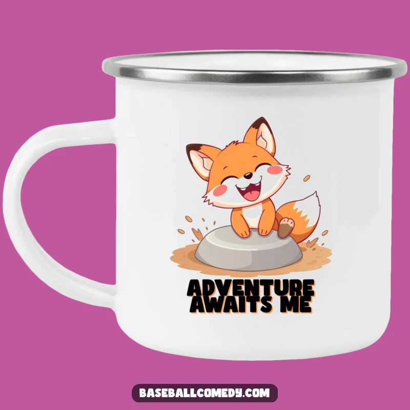 Funny Fox Sliding Camping Mug: Grinning Base Runner, Adventure Fuelled by Laughs!