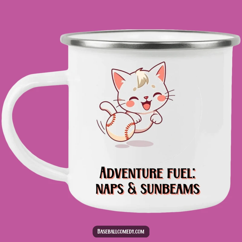 Funny Cat Chasing Baseball Camping Mug - Outdoor Humor for Pet Fans