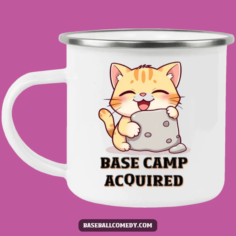 Funny Giggling Cat Stealing Base Camping Mug - Outdoor Baseball Humor