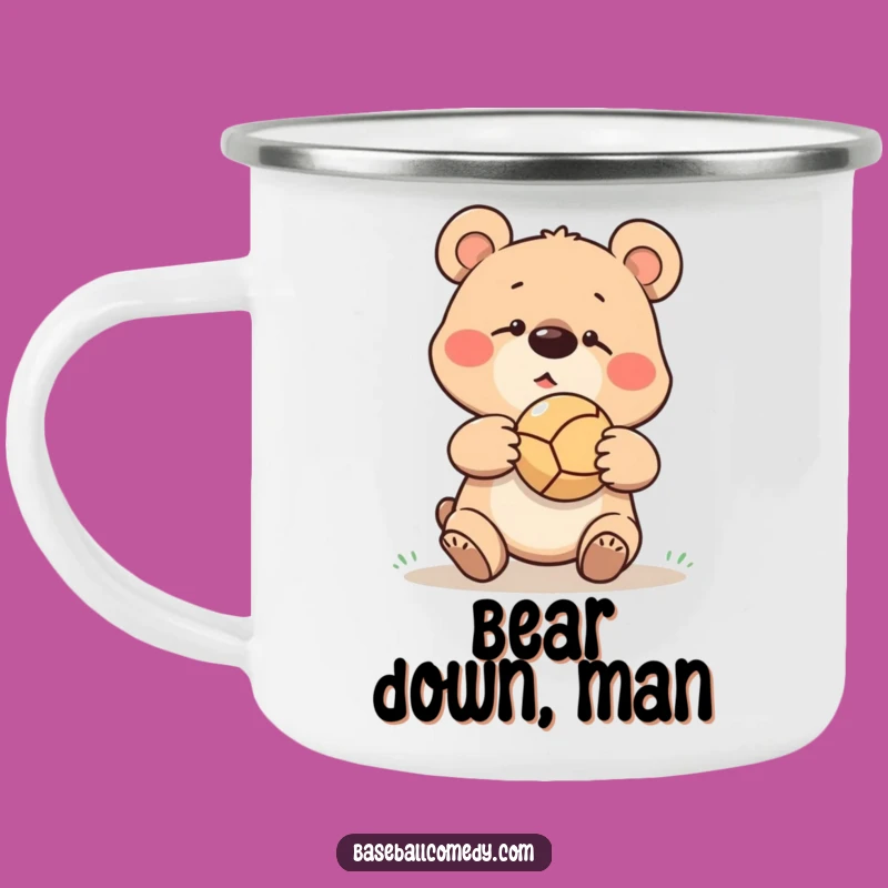 Funny Bear Baseball Camping Mug: Goofy Ball Bounce Outdoor Mug