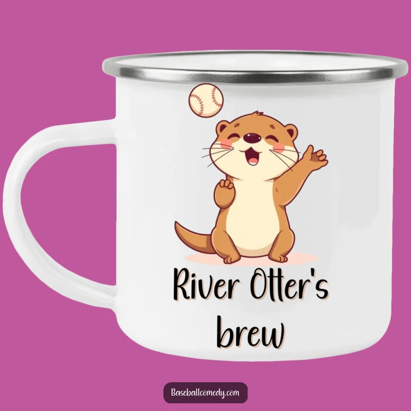 Funny Otter Juggler Camping Mug: Enamel Otter Baseball Mug, Great Funny Gift!