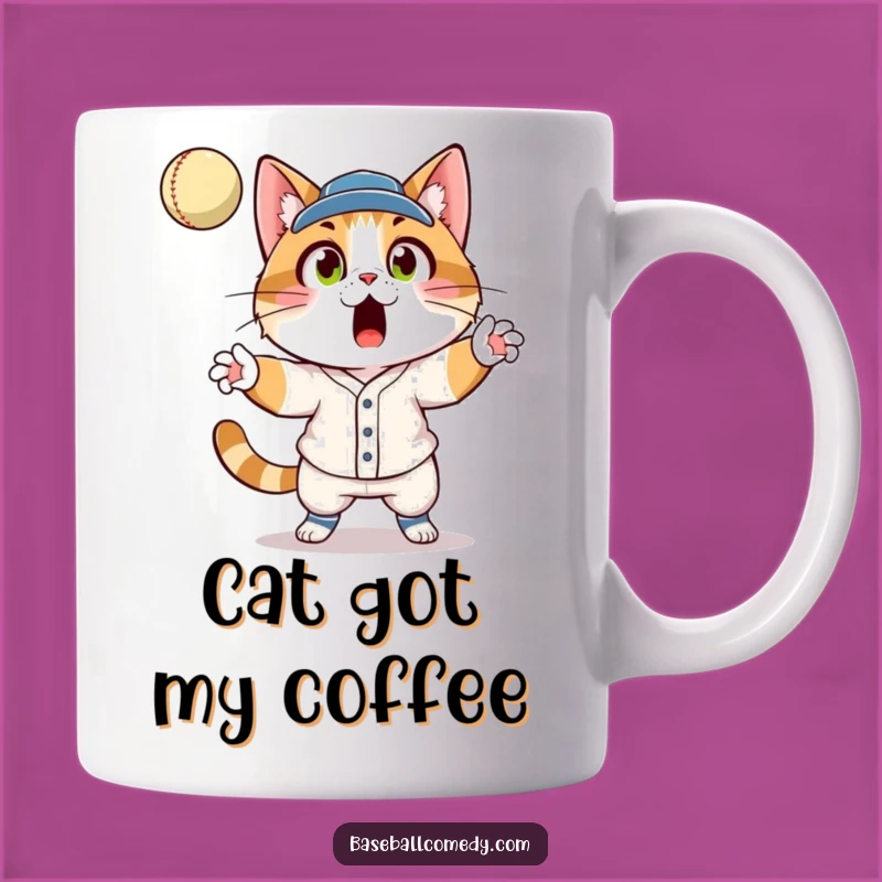 Funny Cat Baseball Mug: Surprised Feline Catcher Gift for Cat Lovers