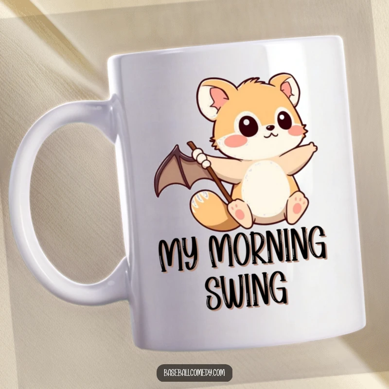 Funny Mug: Cute animal mid-swing with a baseball bat, showing intense focus and a determined expression, ready to hit.