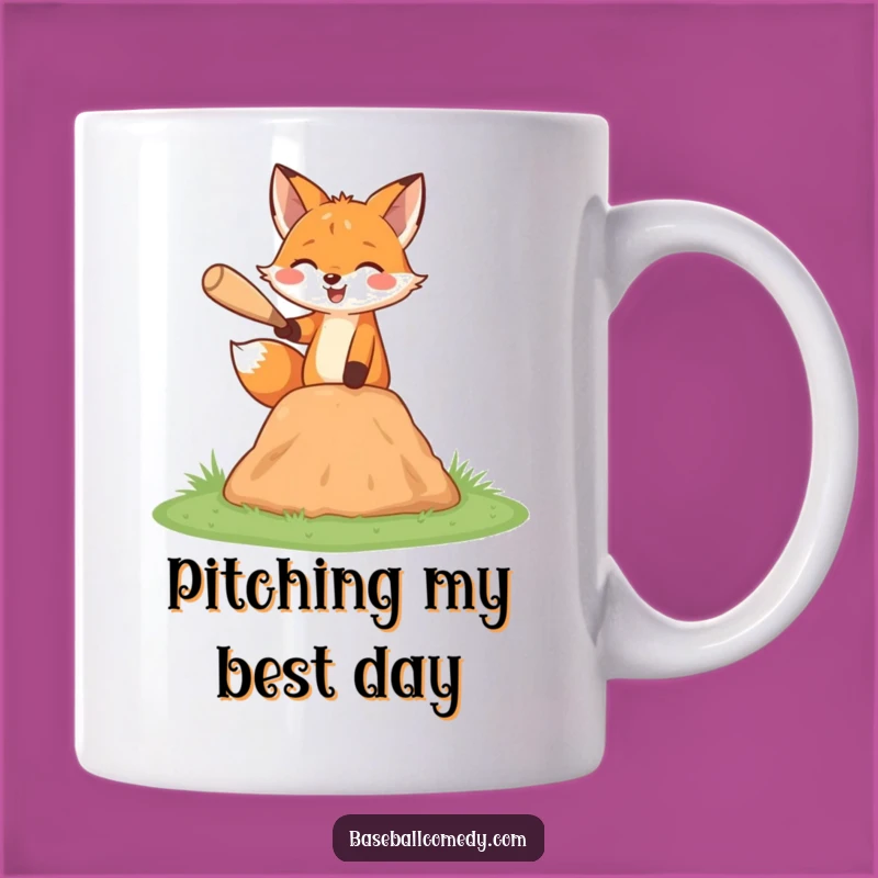 Funny Fox Pitcher Mug - Happy Baseball Player Gift for Fans
