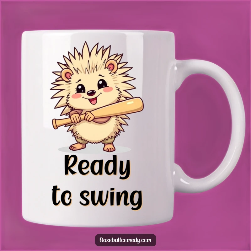 Funny Porcupine Baseball Mug - Ready to Swing, Perfect Gift for Spiky Sports Fans