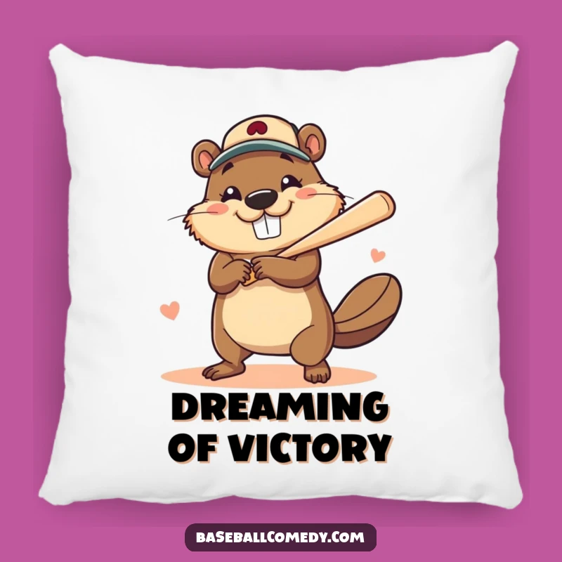Funny Beaver Home Run Pillow: Smilin' Champ, Cozy Baseball Accent Gift