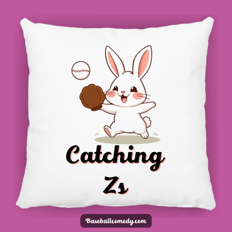 Funny Determined Rabbit Pillow - Comfort Meets Focus with this Baseball Accent