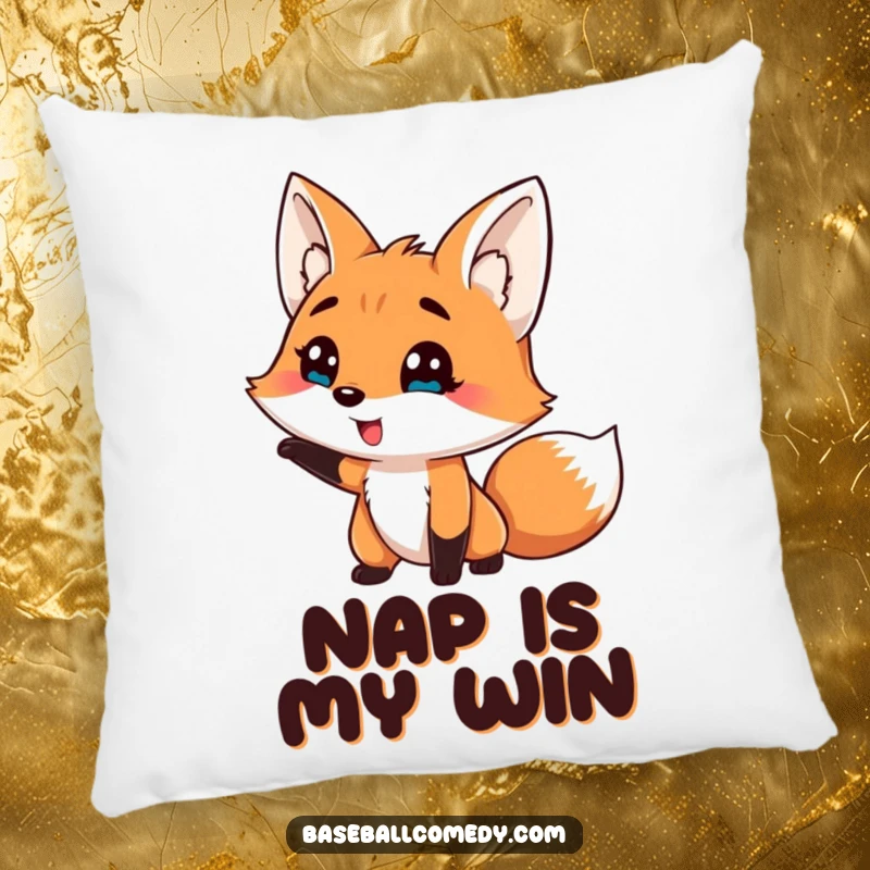 Funny pillow with a silly fox comically striking out, offering a soft, humorous touch to any room.