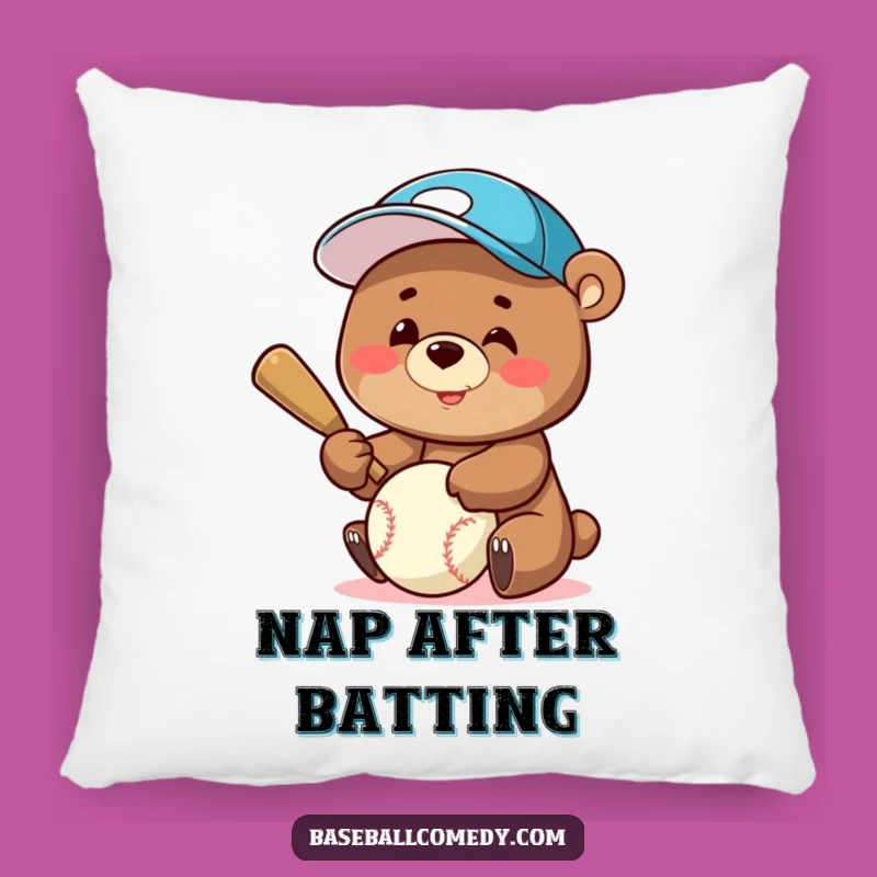 Funny Bear Batter Pillow: Comfy Cushion with a Smiling Baseball Cap Bear - Cozy Novelty Gift!