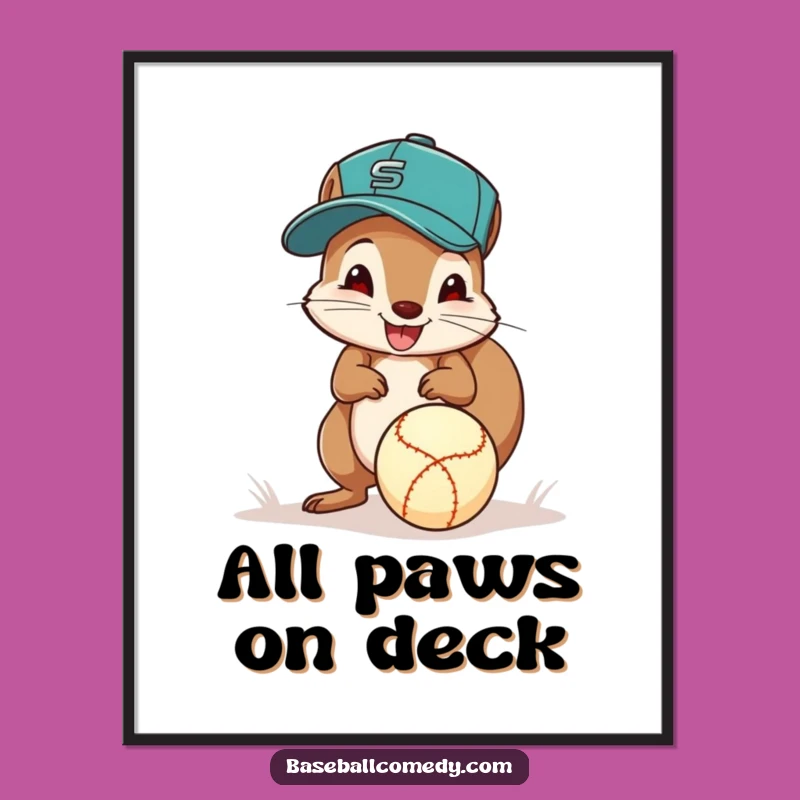 Funny Squirrel Baseball Digital Art: Excited Fielder, Instant Cheerful Decor!