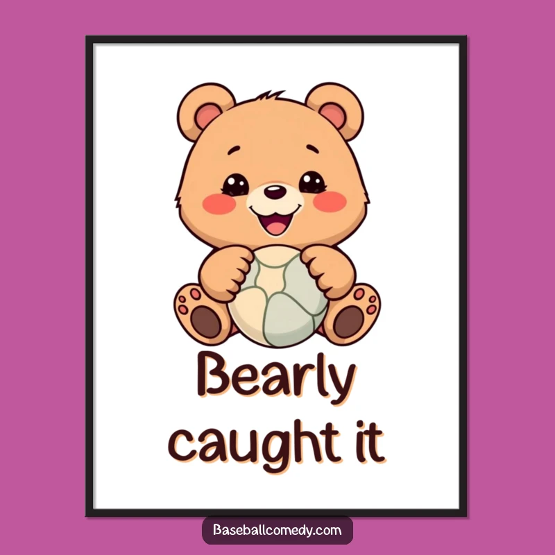 Funny Bear Catching Ball Digital Print: Instant Humor & Art Gift