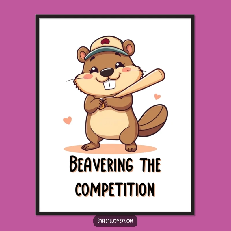 Funny Beaver Home Run Digital Art: Big Smile Champion Print, Whimsical Baseball Gift