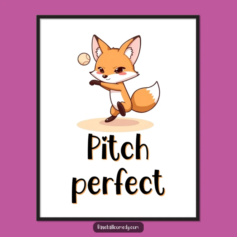 Funny Fox Pitching Digital Art: Instant Download Decor for Comical Sports Fans