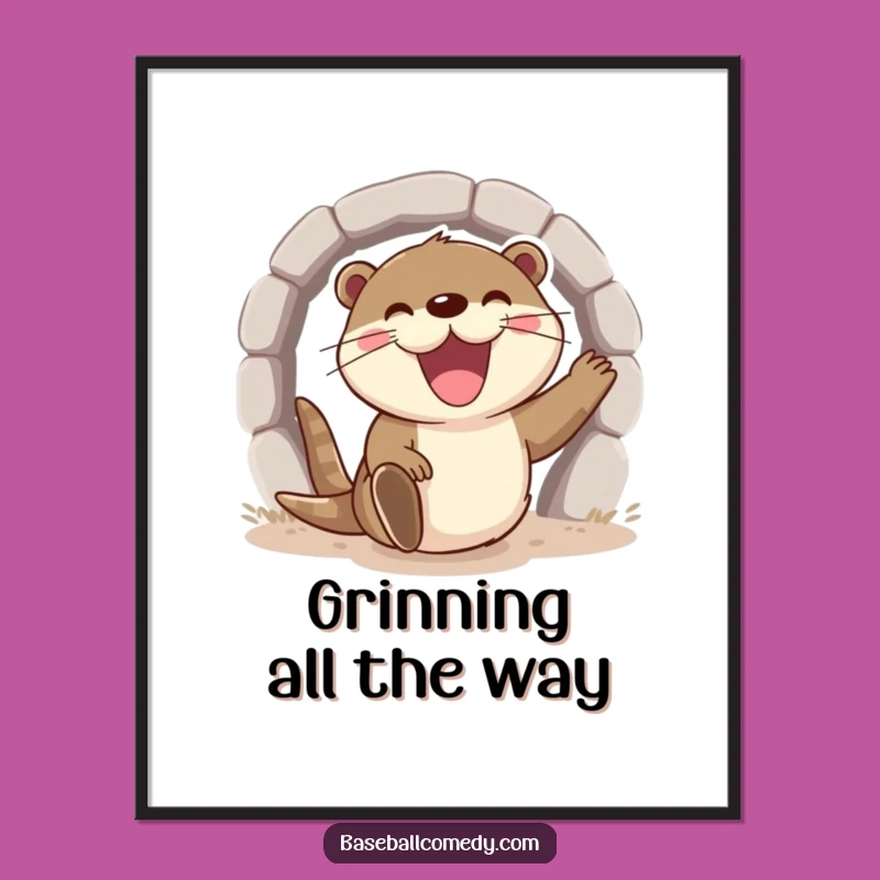 Funny Otter Art Print - Excited Baseball Decor, Instant Grin Gift