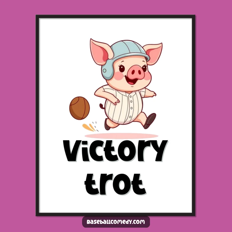Funny Pig Base Runner Digital Art: Hilarious Baseball Swine Print Download