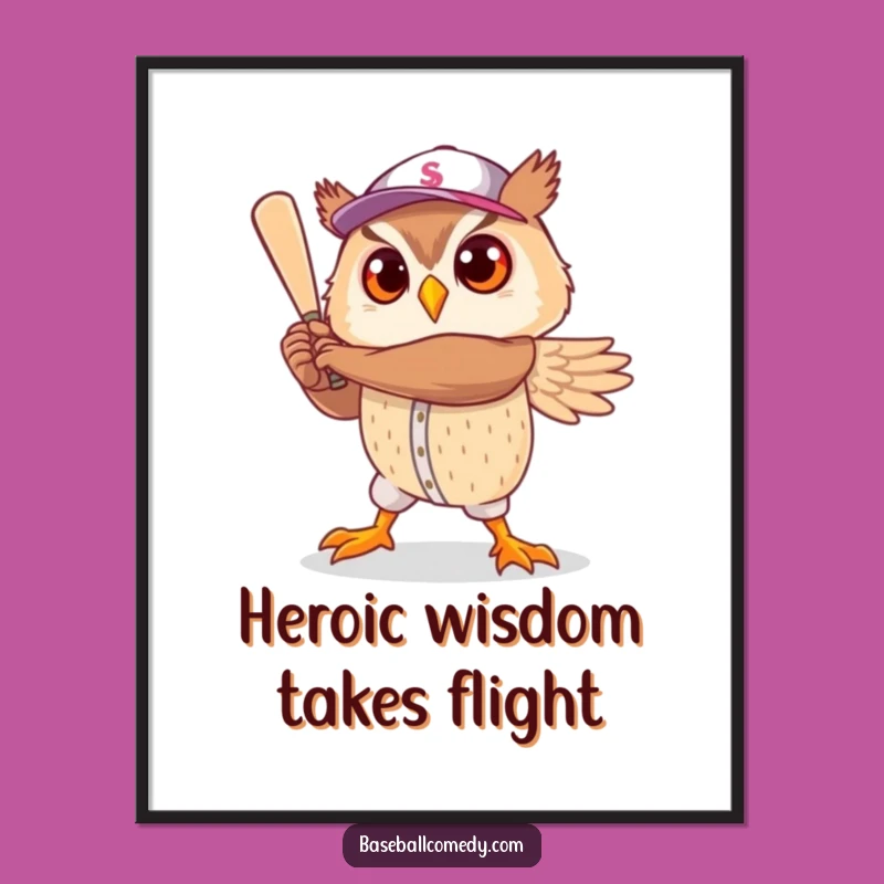 Funny Owl Baseball Hero Digital Art: Hilarious Printable for Instant Wall Decor
