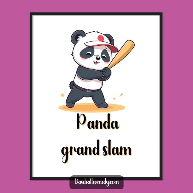 Funny Panda Grand Slam Digital Art: Instant Baseball Home Run Gift