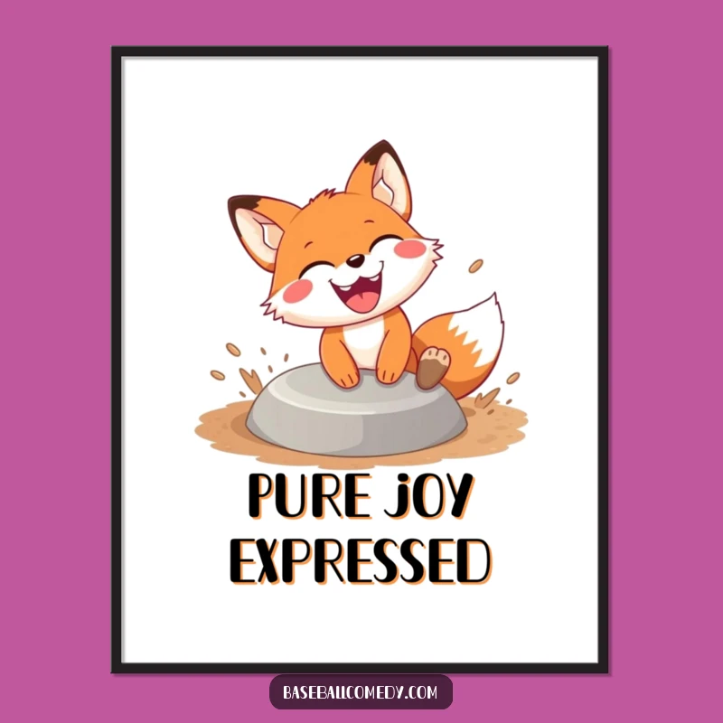 Funny Fox Sliding Digital Art: Grinning Base Runner, Instant Playful Decor!