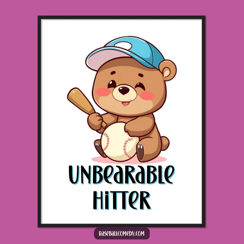 Funny Bear Batter Digital Print: Instant Smiles with a Baseball Cap Bear - Unique Gift!