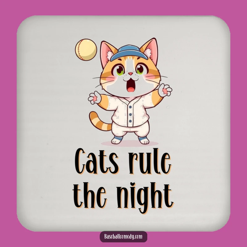 Funny Cat Baseball Coaster: Surprised Feline Catcher Drink Protector