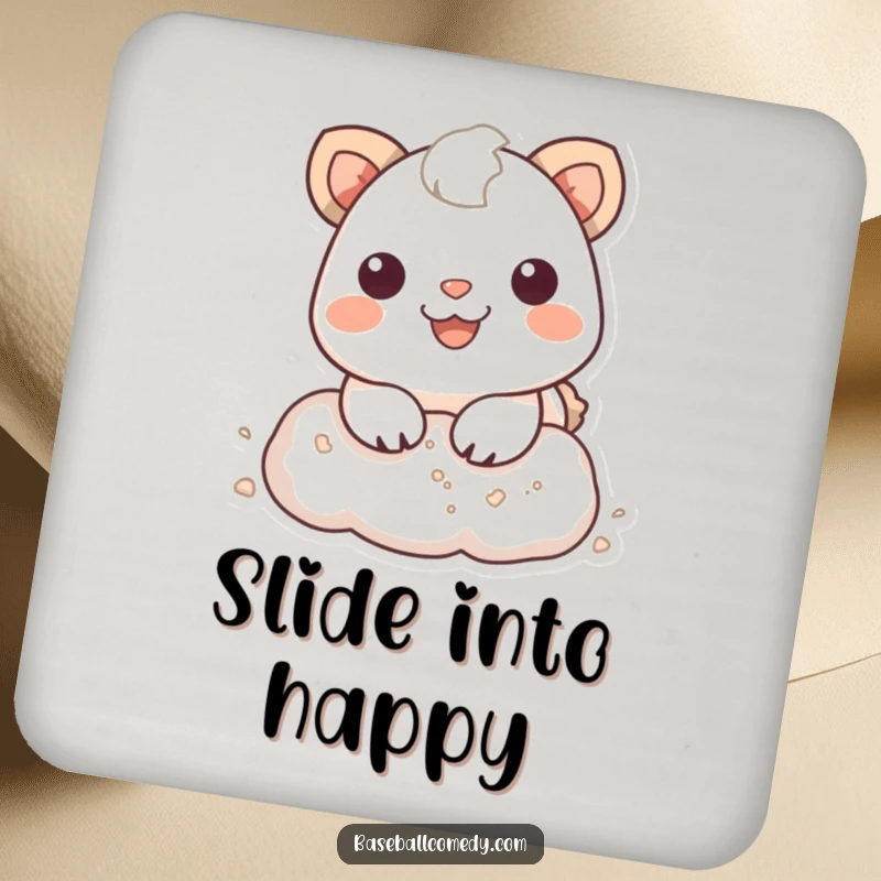 Funny Coaster: Smiling animal sliding into a base, kicking up dust, bringing sporty fun and surface protection.
