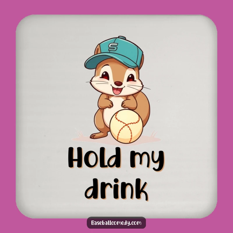 Funny Squirrel Baseball Coaster: Excited Fielder, Protect Surfaces with Cheer!