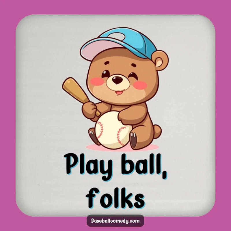 Funny Bear Batter Coaster: Protect Surfaces with a Smiling Baseball Cap Bear - Party Gift!
