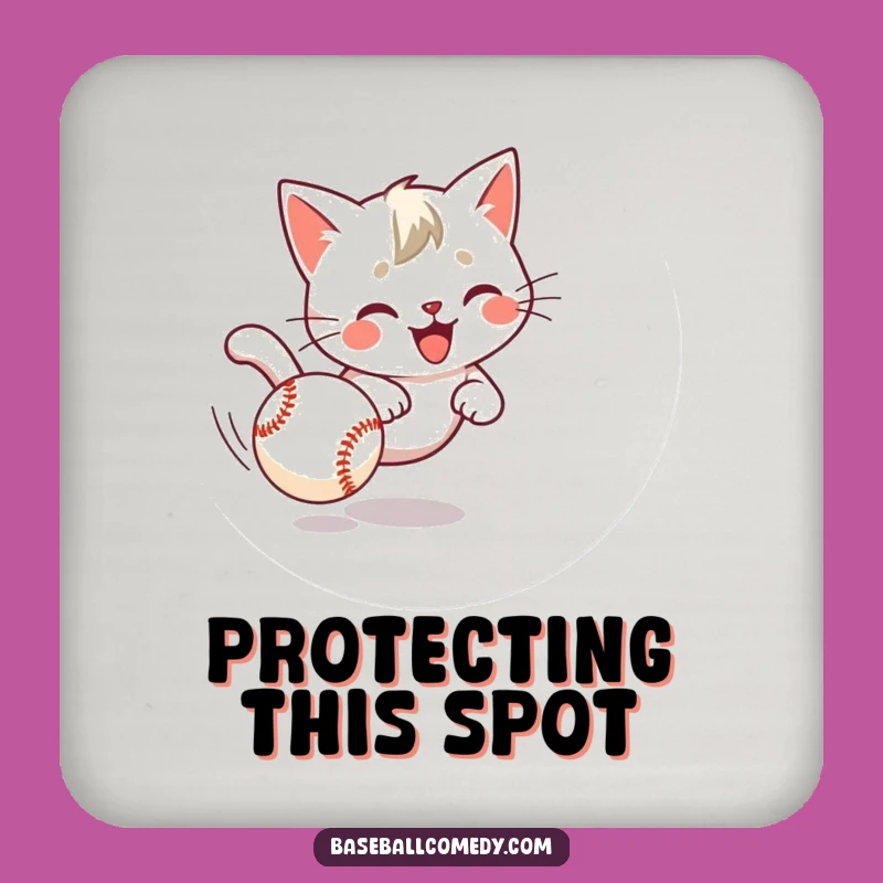 Funny Cat Chasing Baseball Coaster - Protect Surfaces with Pet Humor