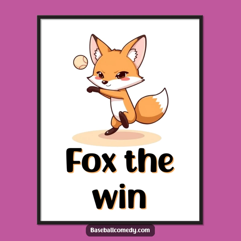 Funny Fox Pitching Poster: Hilarious Wall Art for a Comical Sports Enthusiast