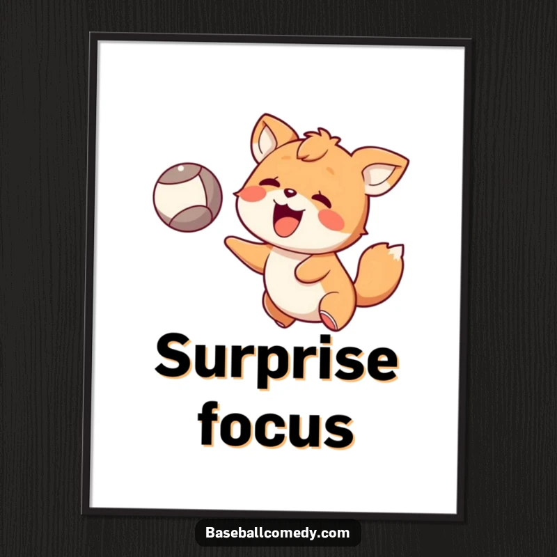 Funny Poster: Happy animal with a surprised expression, catching a flying ball, capturing a moment of delightful unexpectedness.