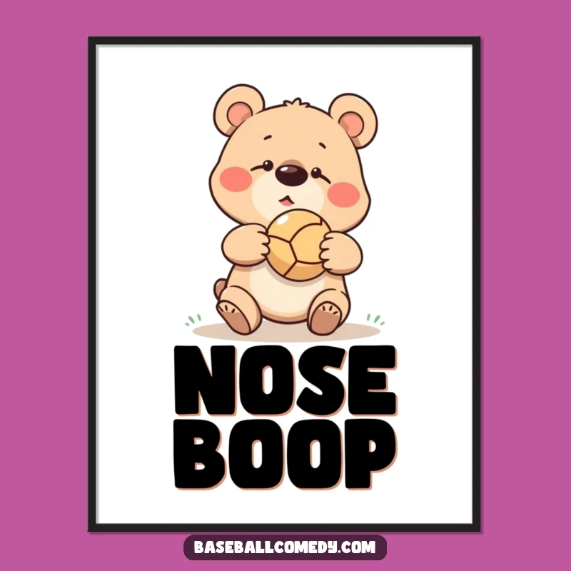 Funny Bear Baseball Poster: Goofy Ball Bounce Art Print