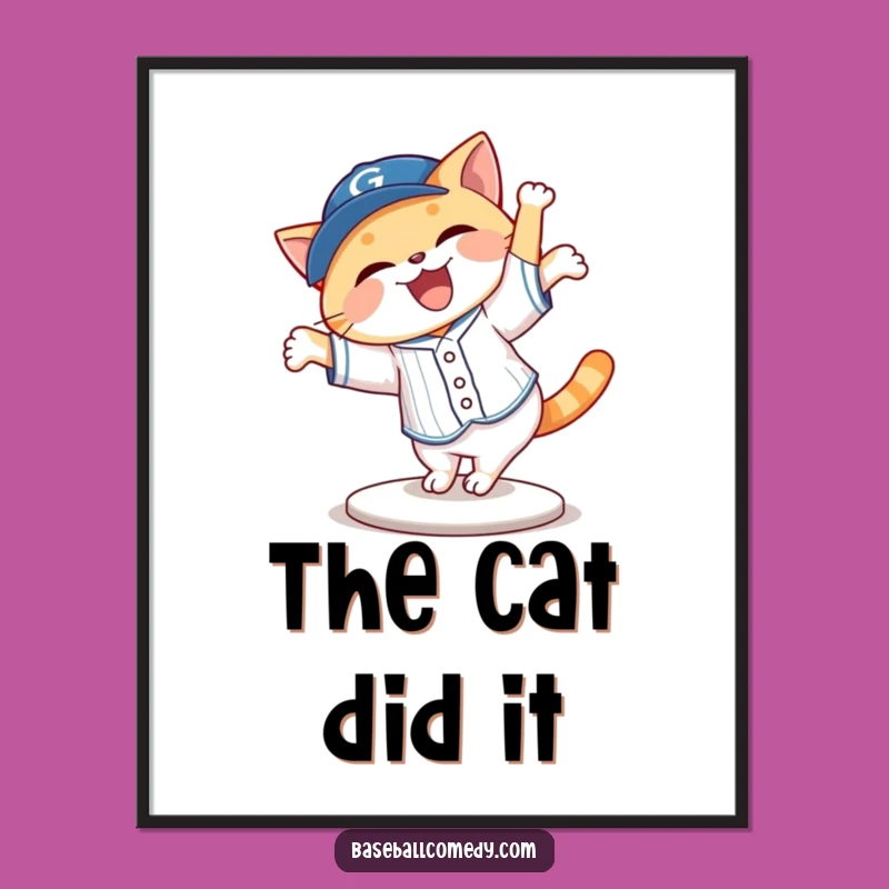 Funny Cat Cartwheeling Baseball Poster: Whimsical Wall Art!