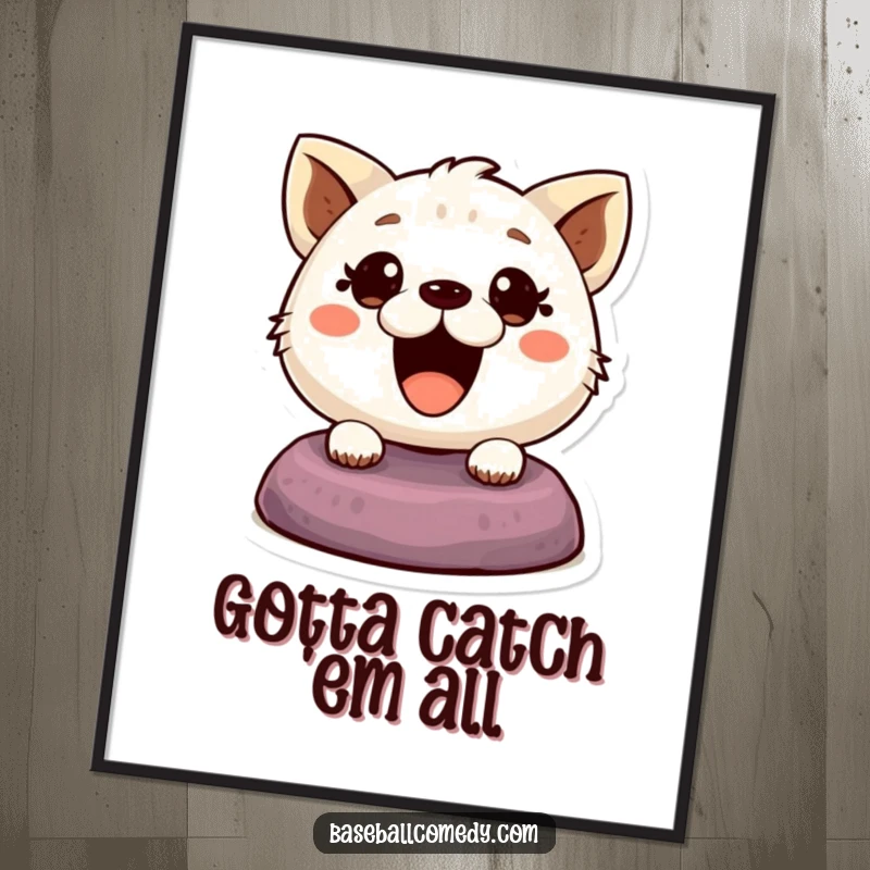 Funny poster art of a cute animal, eyes wide with excitement, expertly stealing a base, capturing the thrill of the game.