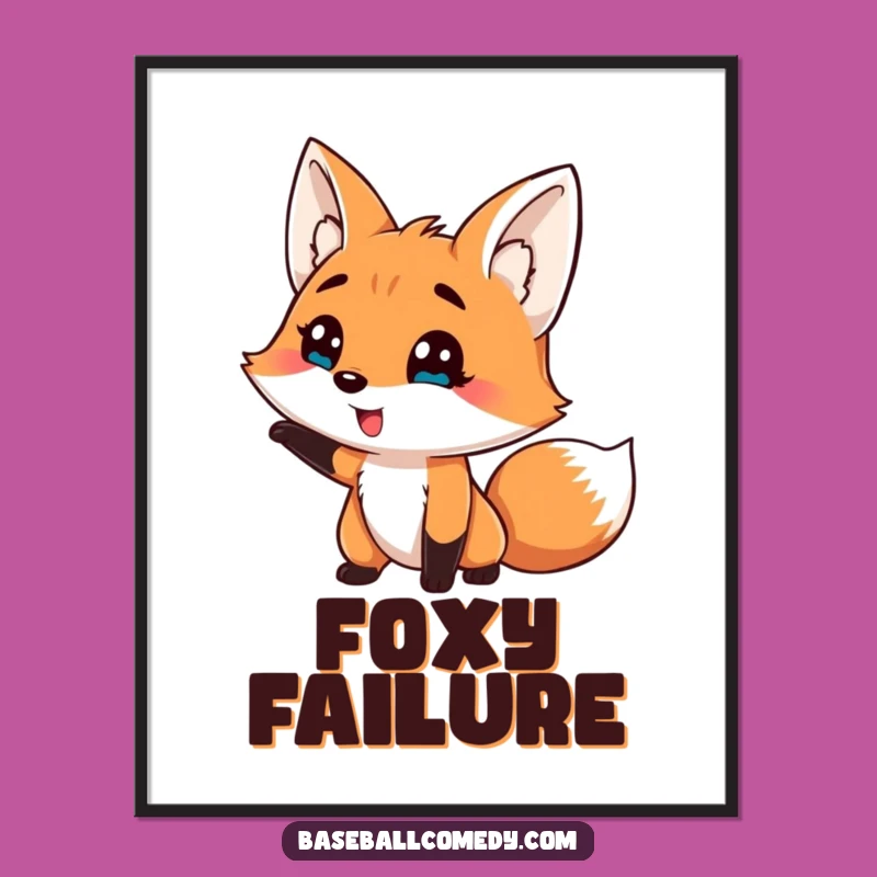 Funny Fox Baseball Poster: Comical Strikeout Art, Whimsical Decor Gift