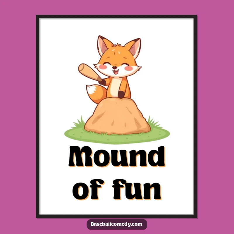 Funny Fox Baseball Poster - Happy Pitcher Wall Art, Gift Decor