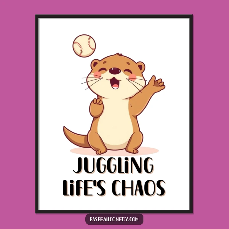 Funny Otter Baseball Poster: Playful Aquatic Art for Walls, Perfect Funny Gift!