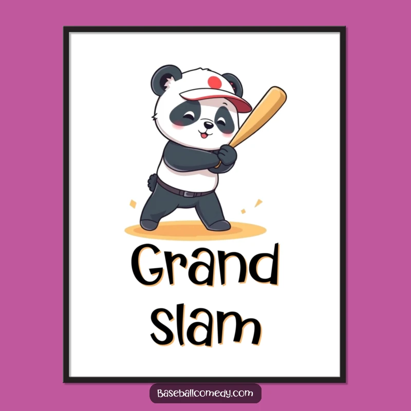 Funny Panda Grand Slam Poster: Baseball Art Print for Fans Gift