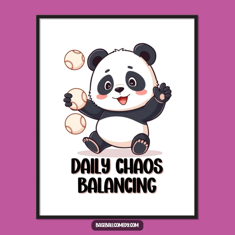 Funny Panda Juggling Baseballs Poster: Hilarious Wall Art for a Laugh!