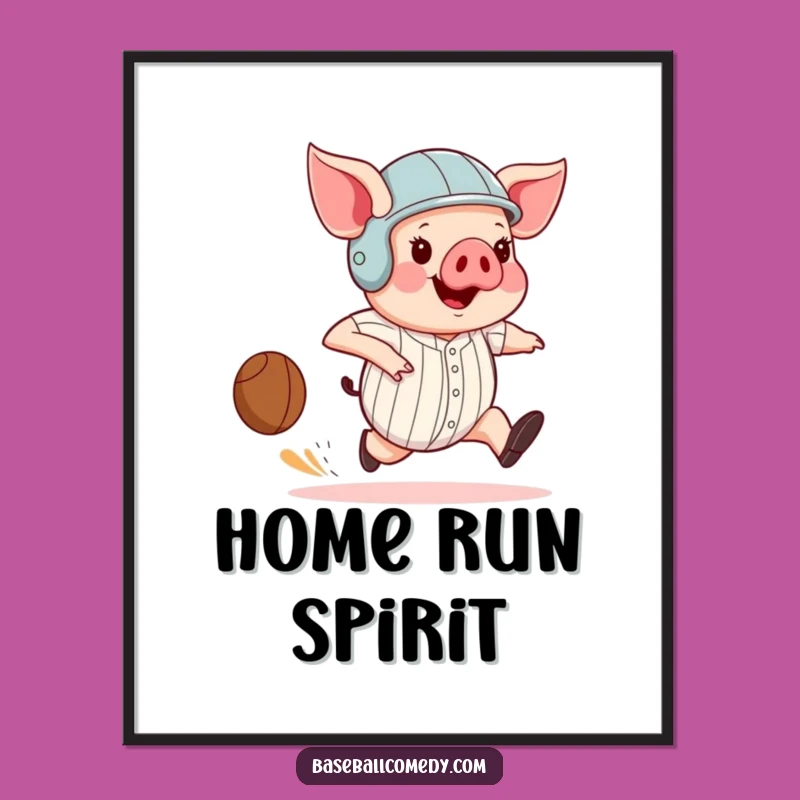 Funny Pig Base Runner Poster: Hilarious Baseball Art Print for Wall Decor
