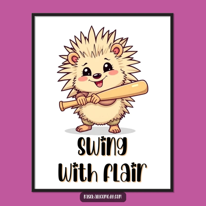 Funny Porcupine Baseball Poster - Quirky Art, Hilarious Home Decor Gift