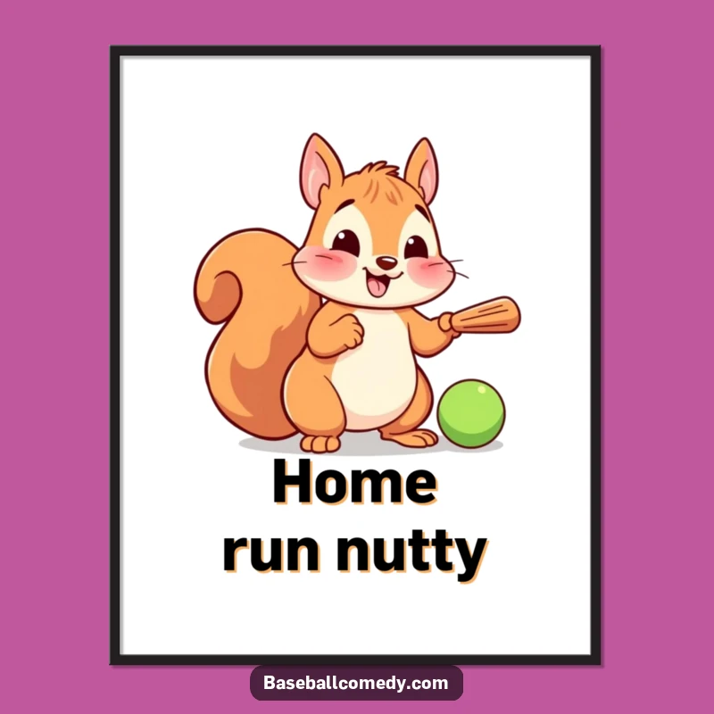 Funny Squirrel Baseball Poster: Vibrant Cartoon Art Print, Perfect Funny Gift Idea!
