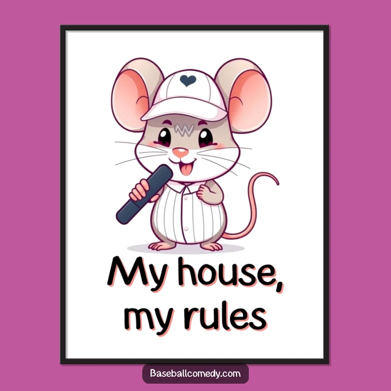 Funny Mouse Umpire Poster - Whimsical Baseball Art for Walls