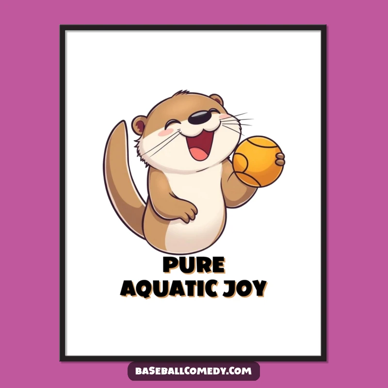 Funny Otter Baseball Poster: Joyful Catcher Art, Whimsical Enthusiastic Decor Gift