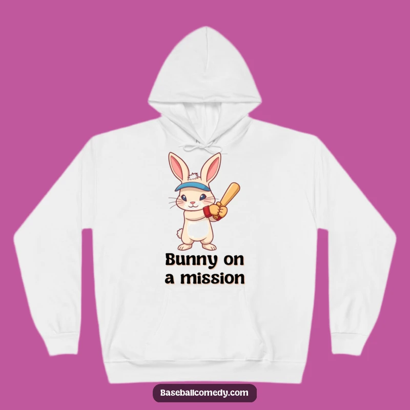 Funny Rabbit Baseball Hoodie: Cozy Intense Focus Swinger Sweatshirt
