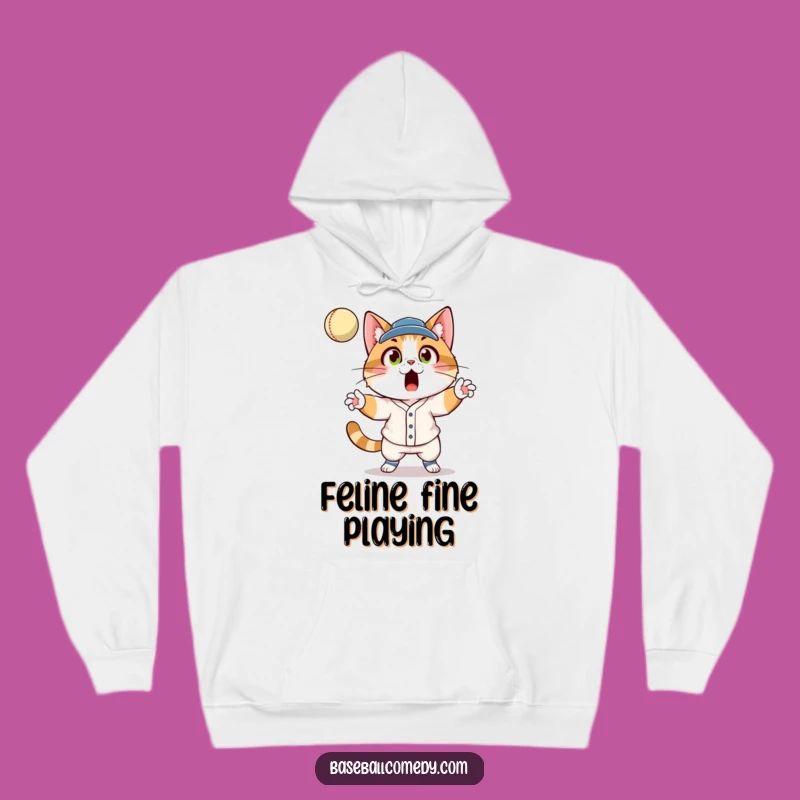Funny Cat Baseball Hoodie: Cozy Surprised Feline Catcher Sweatshirt
