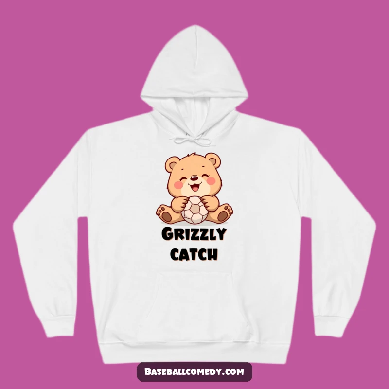 Funny Bear Catching Ball Hoodie: Cozy Humor for Sports Fans and Animal Lovers Gift